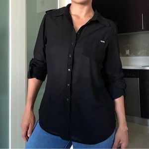 Guess - Black Sheer Button Down Blouse